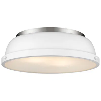 Golden Lighting Duncan 14" Wide Pewter With Matte White Ceiling Light