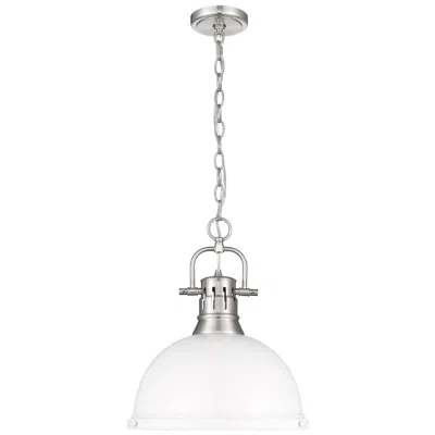 Golden Lighting Duncan 14" Wide Pewter With Matte White Pendant