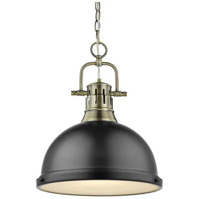 Golden Lighting Duncan 14"w Aged Brass Chain Pendant Light With Black Shade