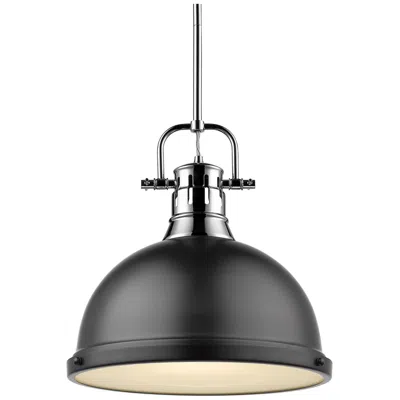 Golden Lighting Duncan 14"w Chrome Rod Pendant Light W/ Matte Black Shade