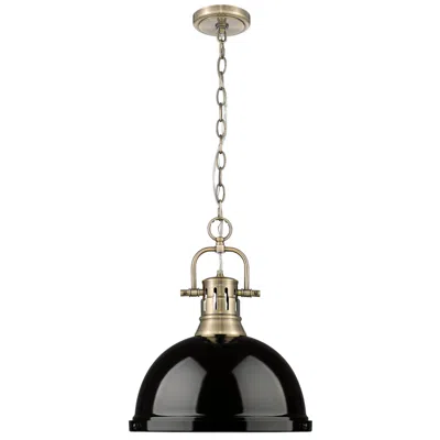 Golden Lighting Duncan 1-light Pendant With Chain In Aged Brass With Black