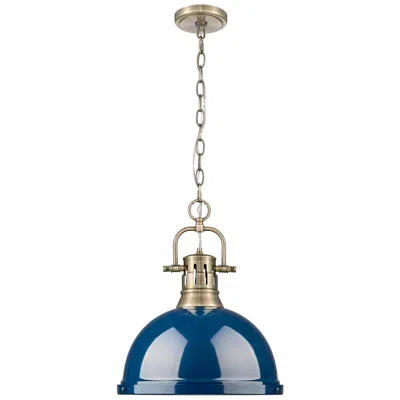 Golden Lighting Duncan 1-light Pendant With Chain In Aged Brass With Matte Navy