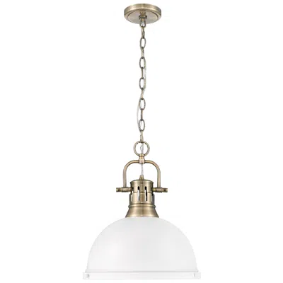 Golden Lighting Duncan 1-light Pendant With Chain In Aged Brass With Matte White