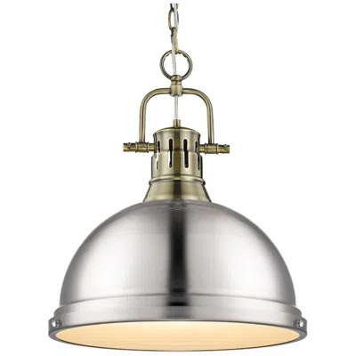 Golden Lighting Duncan 1-light Pendant With Chain In Aged Brass With Pewter