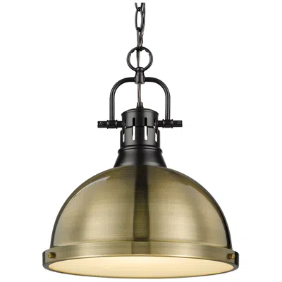 Golden Lighting Duncan 1-light Pendant With Chain In Matte Black With Aged Brass
