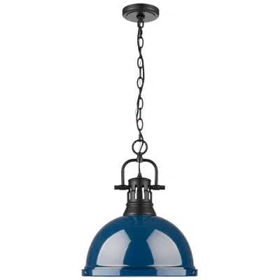 Golden Lighting Duncan 1-light Pendant With Chain In Matte Black With Matte Navy