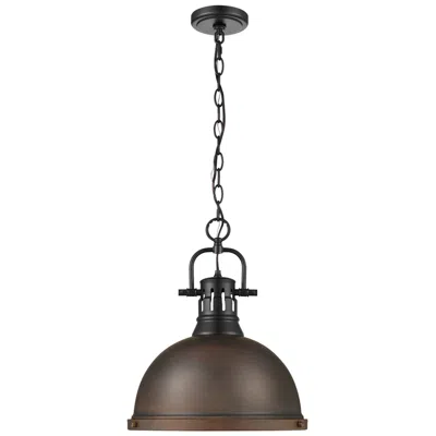 Golden Lighting Duncan 1-light Pendant With Chain In Matte Black With Rubbed Bronze