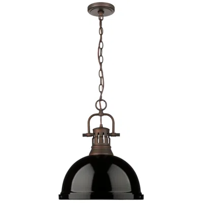 Golden Lighting Duncan 1-light Pendant With Chain In Rubbed Bronze With Black