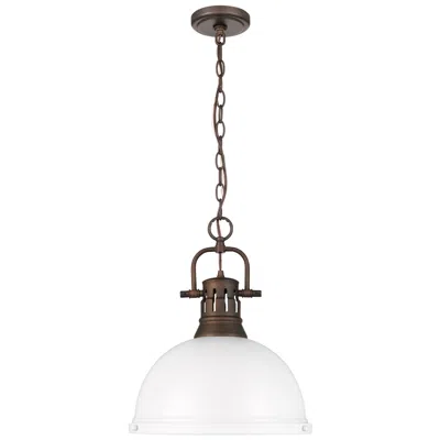 Golden Lighting Duncan 1-light Pendant With Chain In Rubbed Bronze With Matte White