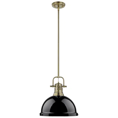 Golden Lighting Duncan 1-light Pendant With Rod In Aged Brass With Black