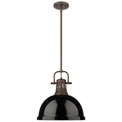 Golden Lighting Duncan 1-light Pendant With Rod In Rubbed Bronze With Black