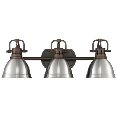 Golden Lighting Duncan 24 1/2"w Bronze 3-light Bath Light W/ Pewter Shade
