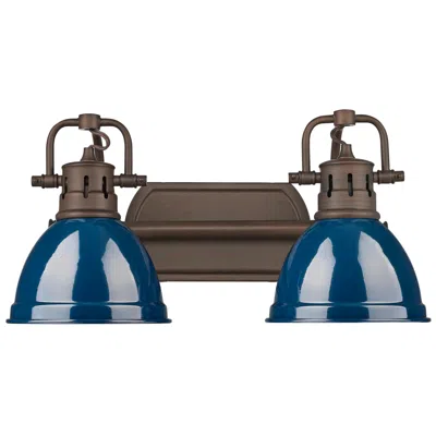 Golden Lighting Duncan 2-light Bath Vanity In Rubbed Bronze With Matte Navy In Blue