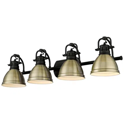 Golden Lighting Duncan 33 1/2"w Black 4-light Bath Light W/ Aged Brass Shade