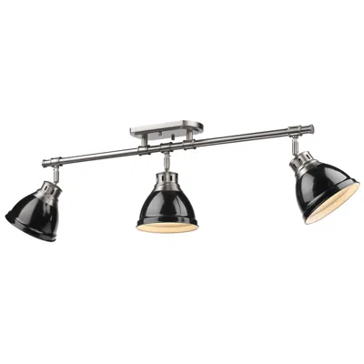 Golden Lighting Duncan 35 3/8" Wide Pewter 3-light Semi-flush With Black Shades