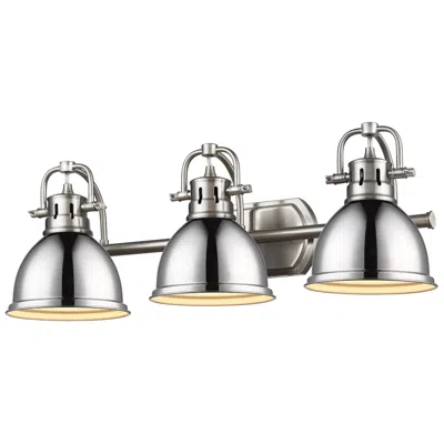 Golden Lighting Duncan 3-light Bath Vanity In Pewter With Chrome
