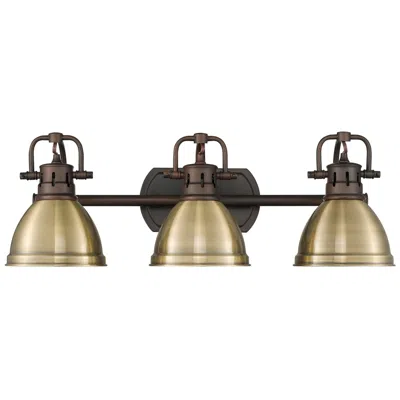 Golden Lighting Duncan 3-light Bath Vanity In Rubbed Bronze With Aged Brass
