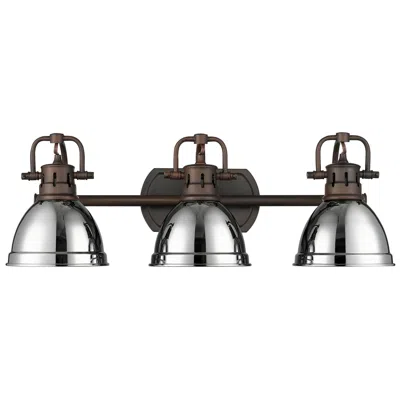Golden Lighting Duncan 3-light Bath Vanity In Rubbed Bronze With Chrome