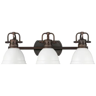 Golden Lighting Duncan 3-light Bath Vanity In Rubbed Bronze With Matte White