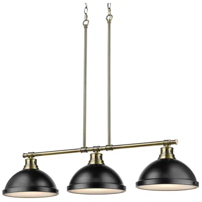 Golden Lighting Duncan 3-light Linear Pendant In Aged Brass With Matte Black
