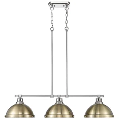 Golden Lighting Duncan 3-light Linear Pendant In Chrome With Aged Brass