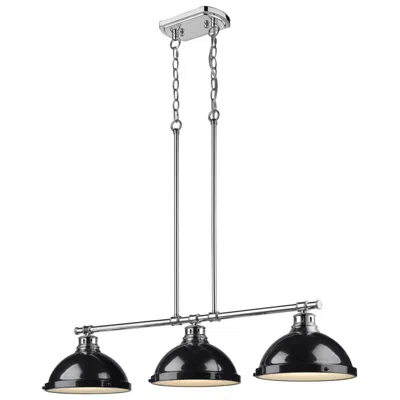 Golden Lighting Duncan 3-light Linear Pendant In Chrome With Black