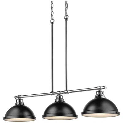 Golden Lighting Duncan 3-light Linear Pendant In Chrome With Matte Black