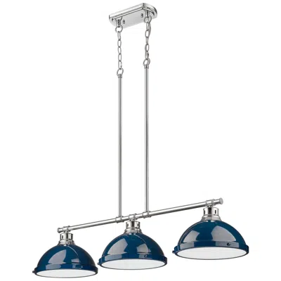 Golden Lighting Duncan 3-light Linear Pendant In Chrome With Matte Navy