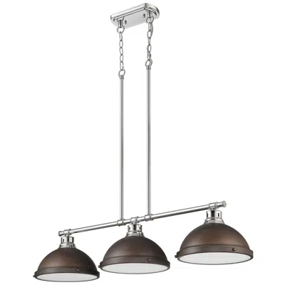 Golden Lighting Duncan 3-light Linear Pendant In Chrome With Rubbed Bronze
