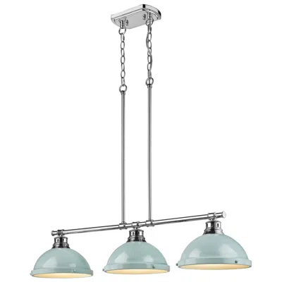 Golden Lighting Duncan 3-light Linear Pendant In Chrome With Seafoam