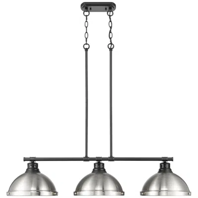 Golden Lighting Duncan 3-light Linear Pendant In Matte Black With Pewter