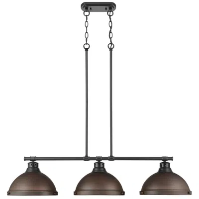 Golden Lighting Duncan 3-light Linear Pendant In Matte Black With Rubbed Bronze