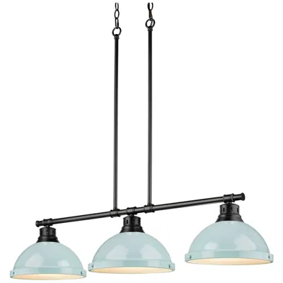 Golden Lighting Duncan 3-light Linear Pendant In Matte Black With Seafoam