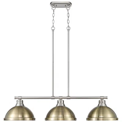 Golden Lighting Duncan 3-light Linear Pendant In Pewter With Aged Brass