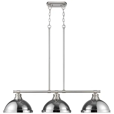 Golden Lighting Duncan 3-light Linear Pendant In Pewter With Chrome