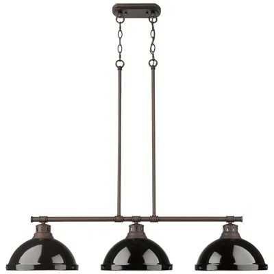 Golden Lighting Duncan 3-light Linear Pendant In Rubbed Bronze With Black