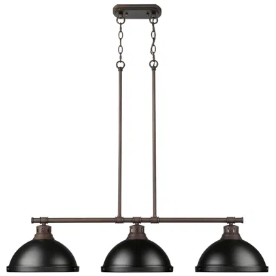 Golden Lighting Duncan 3-light Linear Pendant In Rubbed Bronze With Matte Black