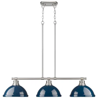 Golden Lighting Duncan 40" Wide Pewter 3-light Linear Pendant W/ Navy Shades