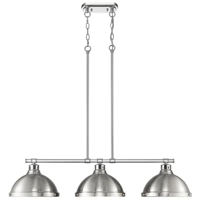 Golden Lighting Duncan 40"w Chrome 3-light Linear Pendant W/ Pewter Shades