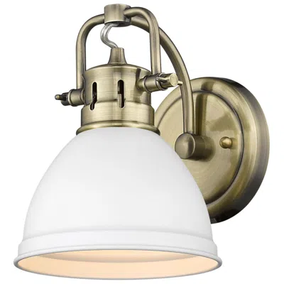 Golden Lighting Duncan 6 1/2" Wide Aged Brass 1-light Wall Sconce With Matte White