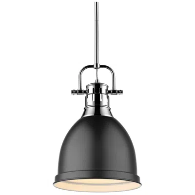Golden Lighting Duncan 8 3/4" Wide Chrome Mini Pendant W/ Matte Black Shade