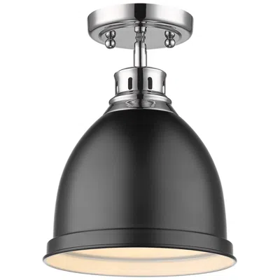 Golden Lighting Duncan 8 7/8" Wide Chrome 1-light Flush Mount With Matte Black Shade