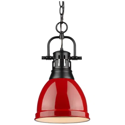 Golden Lighting Duncan 8 7/8" Wide Matte Black 1-light Mini Pendant With Red Shade