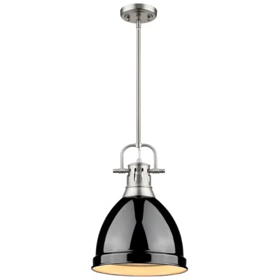 Golden Lighting Duncan 8 7/8" Wide Pewter 1-light Mini Pendant With Black Shade