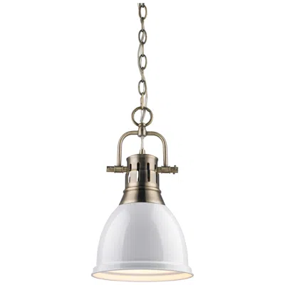Golden Lighting Duncan 8 7/8" Wide Small Pendant With Chain In Aged Brass With White