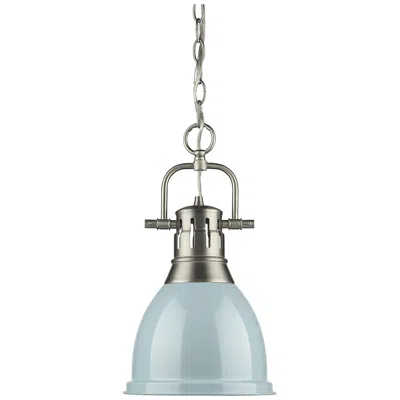 Golden Lighting Duncan 8 7/8" Wide Small Pendant With Chain In Pewter With Seafoam