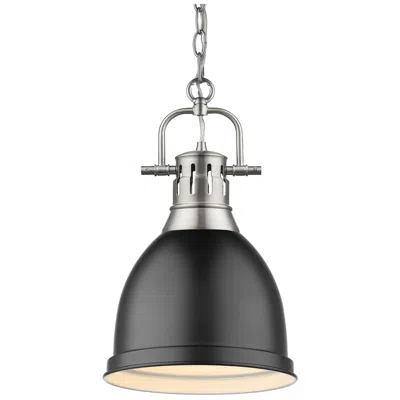 Golden Lighting Duncan 9" Pewter Matte Black Dome Mini Pendant