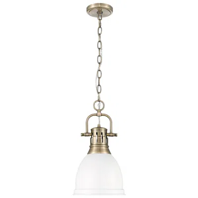 Golden Lighting Duncan 9" Wide Aged Brass And Matte White Mini Pendant