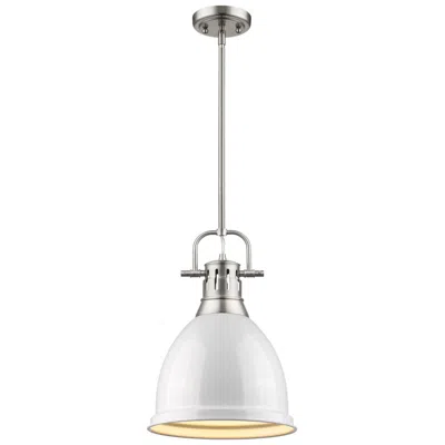Golden Lighting Duncan 9" Wide Pewter And White Mini Pendant With Rod