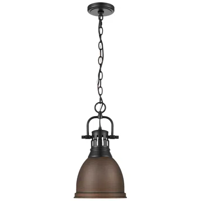 Golden Lighting Duncan Small Pendant With Chain In Matte Black With Rubbed Bronze